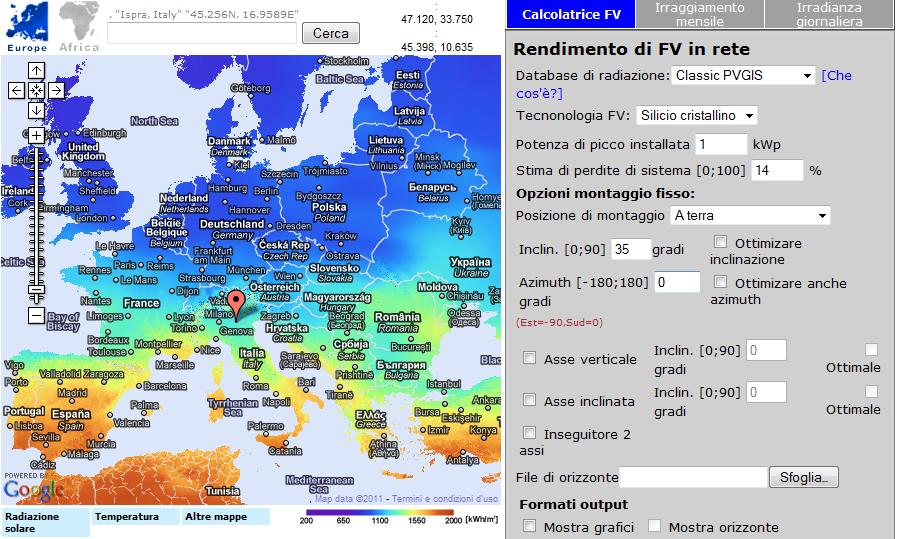Calcolatore on Line per il potenziale fotovoltaico.